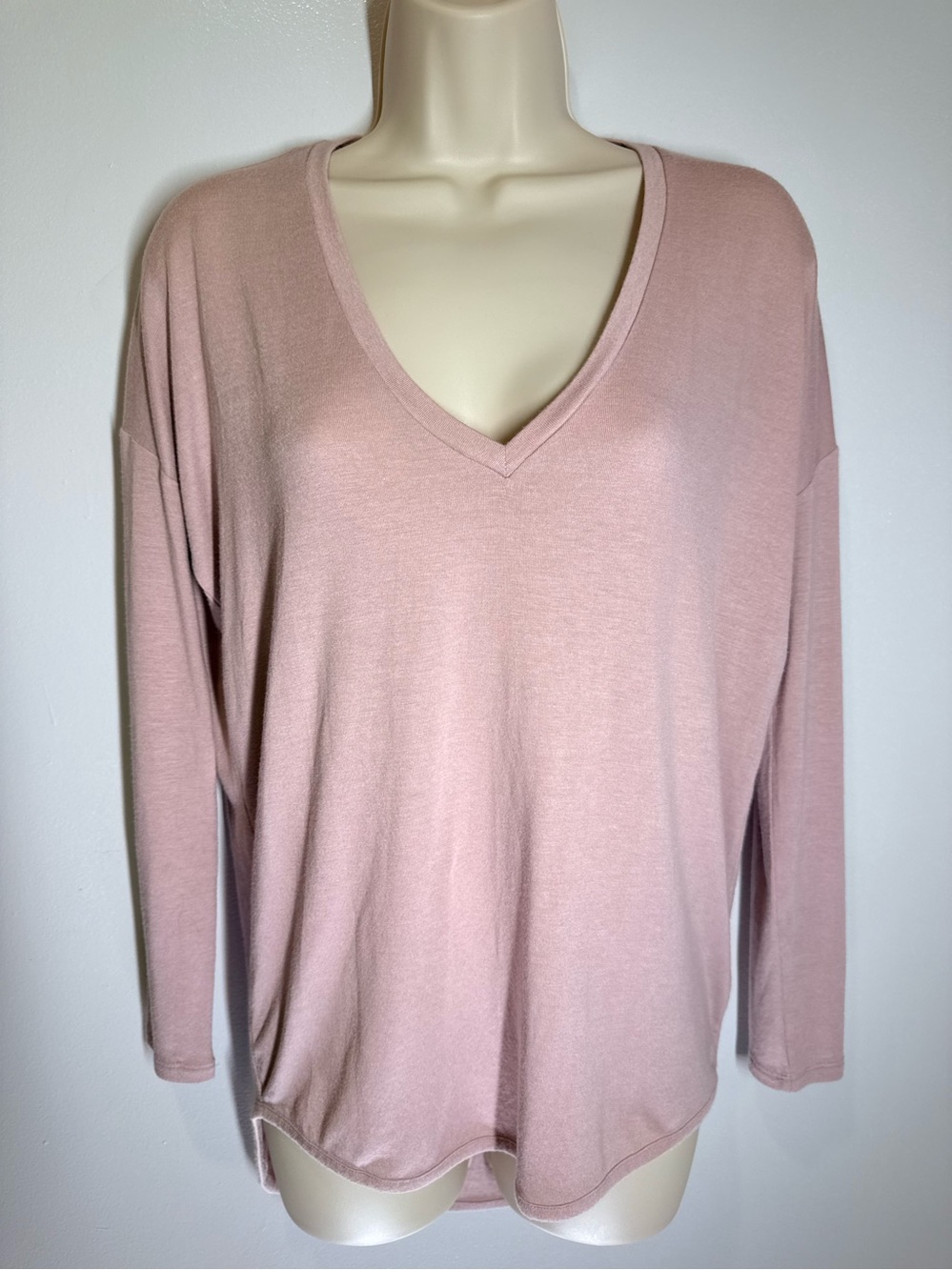 Express Women’s V-Neck Long Sleeve Top in Blush XS